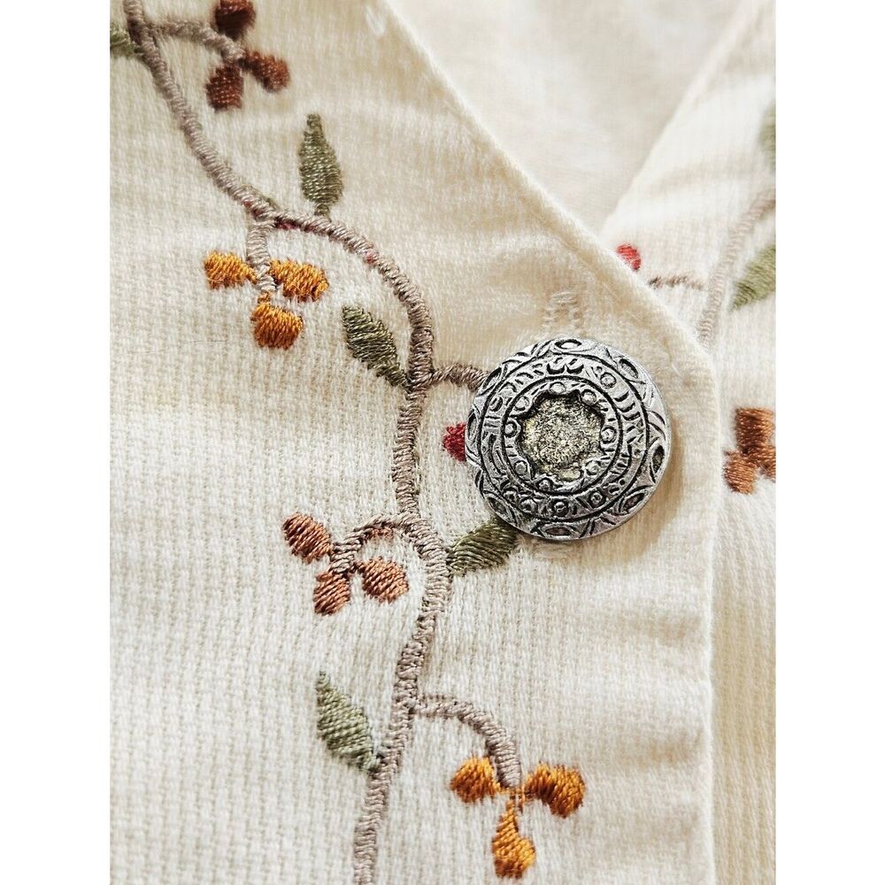 Vintage New Direction Floral Embroidered Ribbed Corduroy Cotton Button Up Vest M - Picture 5 of 12